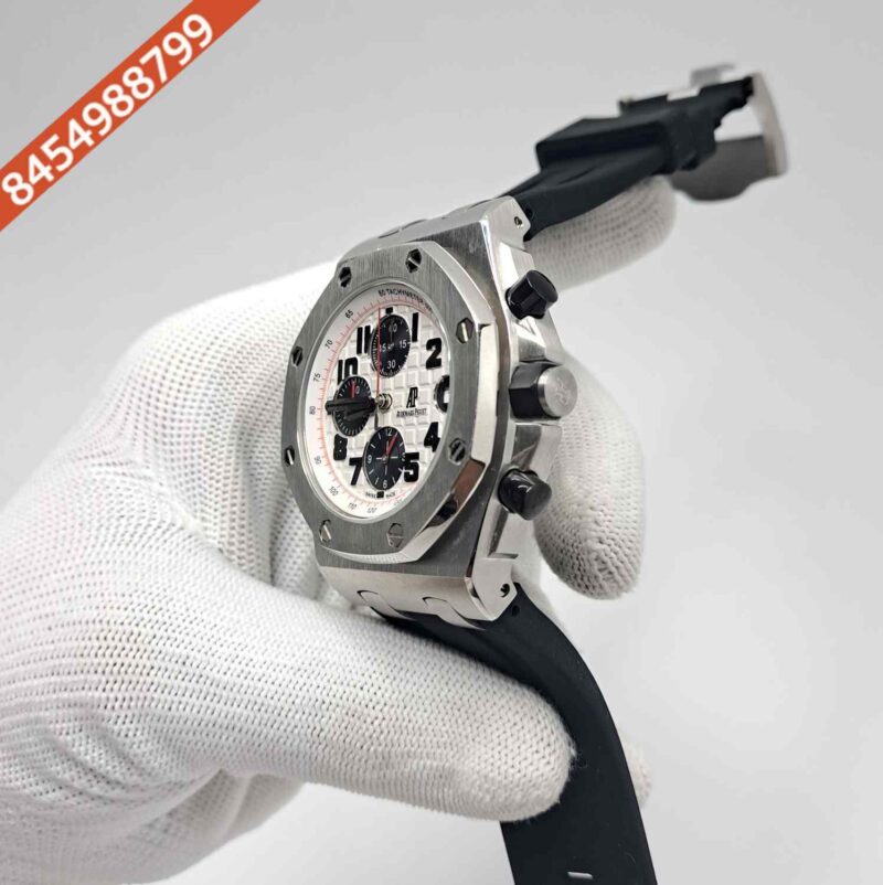 Audemars Piguet Royal Oak Offshore Black Chronograph Silver White Dial Black Rubber Strap Swiss Watch - Image 2
