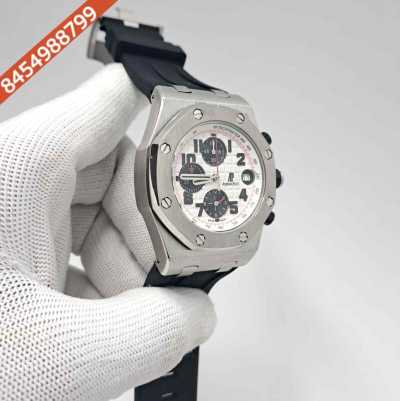 Audemars Piguet Royal Oak Offshore Black Chronograph Silver White Dial Black Rubber Strap Swiss Watch - Image 3