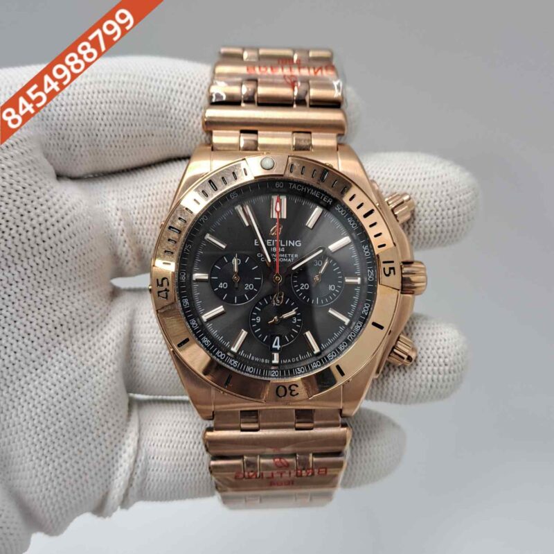 Breitling Chronometer 1884 Full Rose Gold Black Dial Swiss Watch