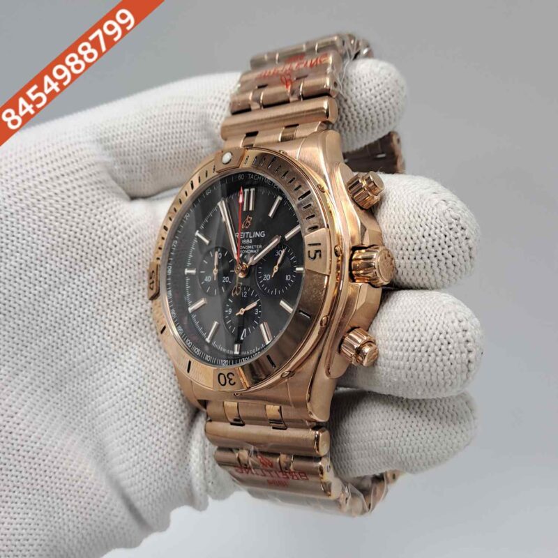 Breitling Chronometer 1884 Full Rose Gold Black Dial Swiss Watch - Image 2