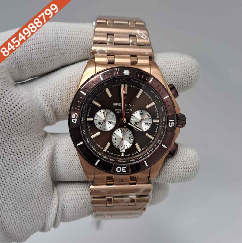 Breitling Chronometer 1884 Full Rose Gold  Brown Bazel Brown Dial Swiss Watch