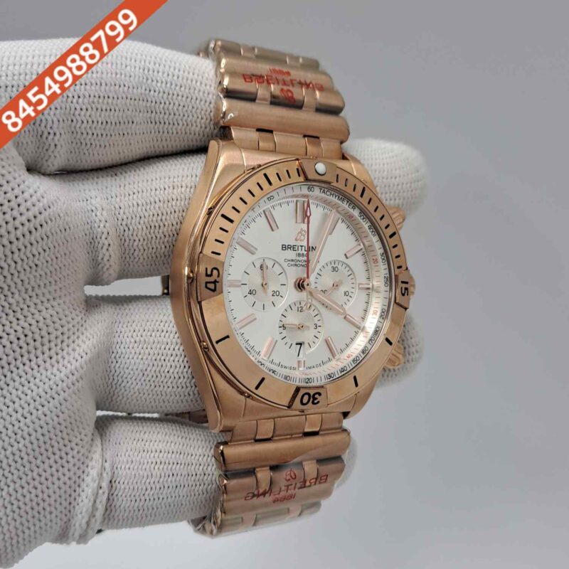 Breitling Chronometer 1884 Full Rose Gold White Dial Swiss Watch - Image 3