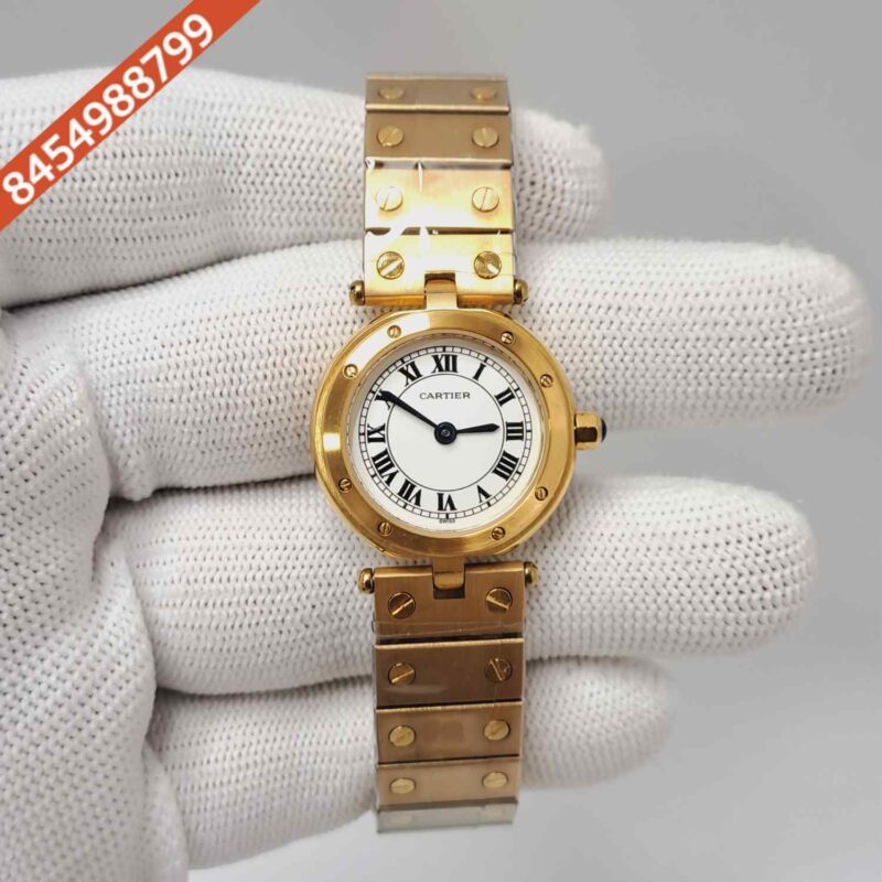 Cartier Pre-owned Santos Full Gold White Dial Swiss Quartz Watch