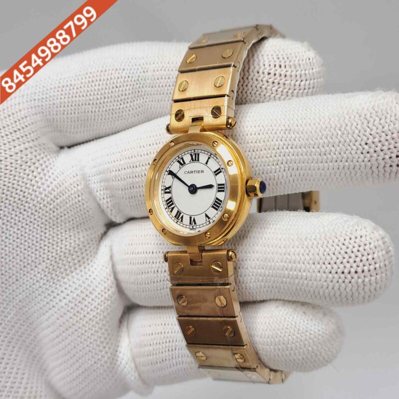 Cartier Pre-owned Santos Full Gold White Dial Swiss Quartz Watch - Image 2