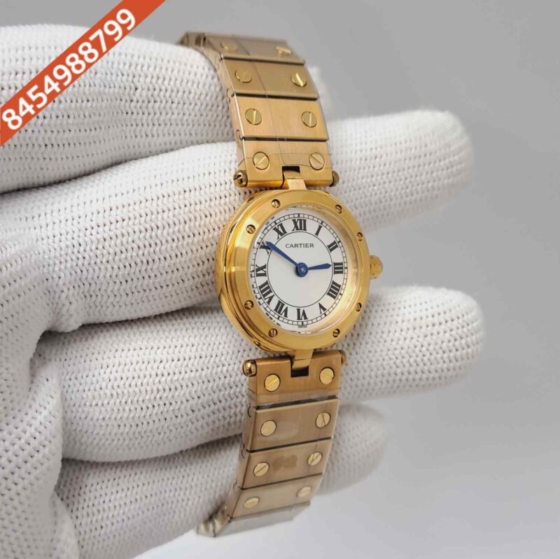 Cartier Pre-owned Santos Full Gold White Dial Swiss Quartz Watch - Image 3