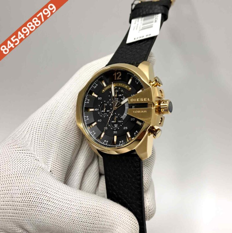 Diesel Mega Chief Chronograph  Black Dial Leather Strap Swiss Quartz Watch - Image 2