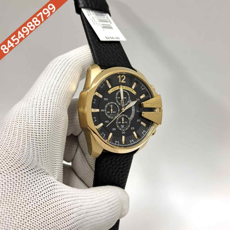 Diesel Mega Chief Chronograph  Black Dial Leather Strap Swiss Quartz Watch - Image 3