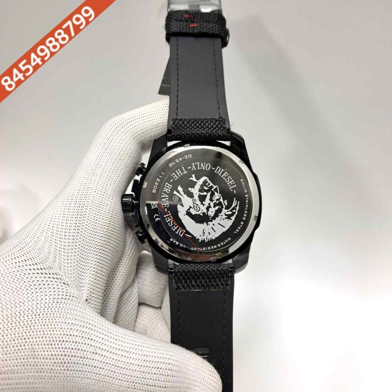 Diesel Mega Chief Chronograph Silver Dial Black Leather Strap Swiss Quartz Watch - Image 4