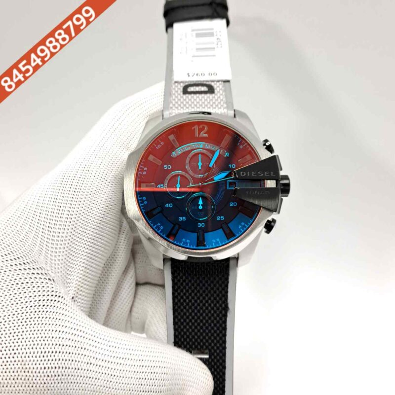 Diesel Mega Chief Steel Black Dial Black Leather Strap Swiss Quartz Watch