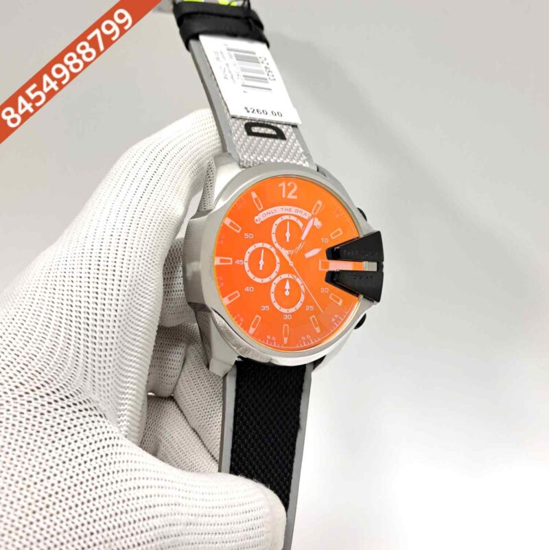 Diesel Mega Chief Steel Black Dial Black Leather Strap Swiss Quartz Watch - Image 3