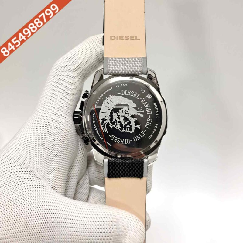 Diesel Mega Chief Steel Black Dial Black Leather Strap Swiss Quartz Watch - Image 4