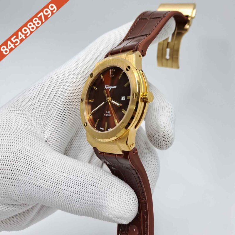 Ferragamo F-80 Classic Rose Gold Brown Dial Brown Leather Swiss Watch - Image 2