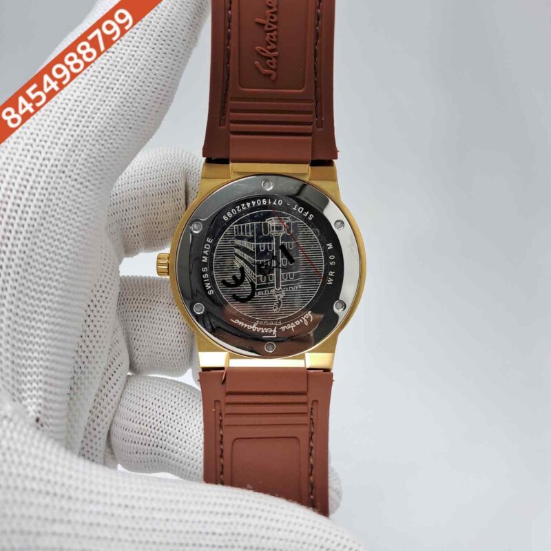Ferragamo F-80 Classic Rose Gold Brown Dial Brown Leather Swiss Watch - Image 4