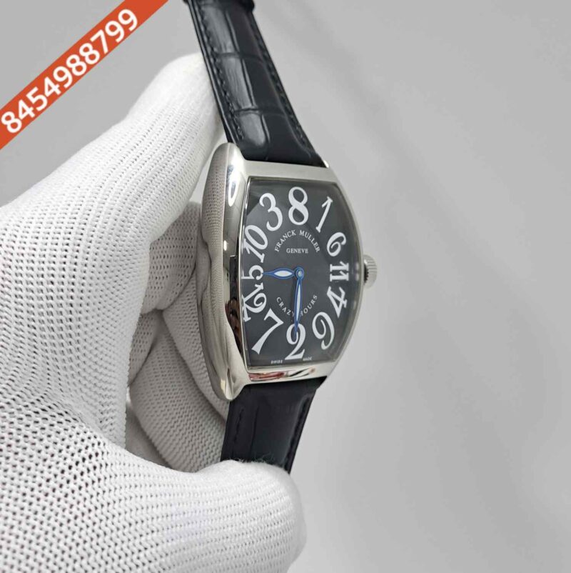 Franck Muller Crazy Hours Silver Black Dial Black Leather Strap Swiss Automatic Watch - Image 3