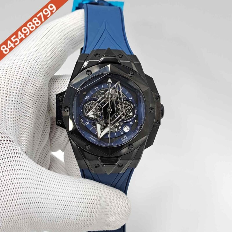 Hublot Big Bang UNICO Sang Bleu II 45mm Full Black Blue Dial Blue Rubber Strap Swiss Watch