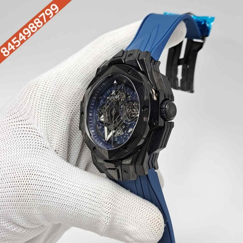 Hublot Big Bang UNICO Sang Bleu II 45mm Full Black Blue Dial Blue Rubber Strap Swiss Watch - Image 2