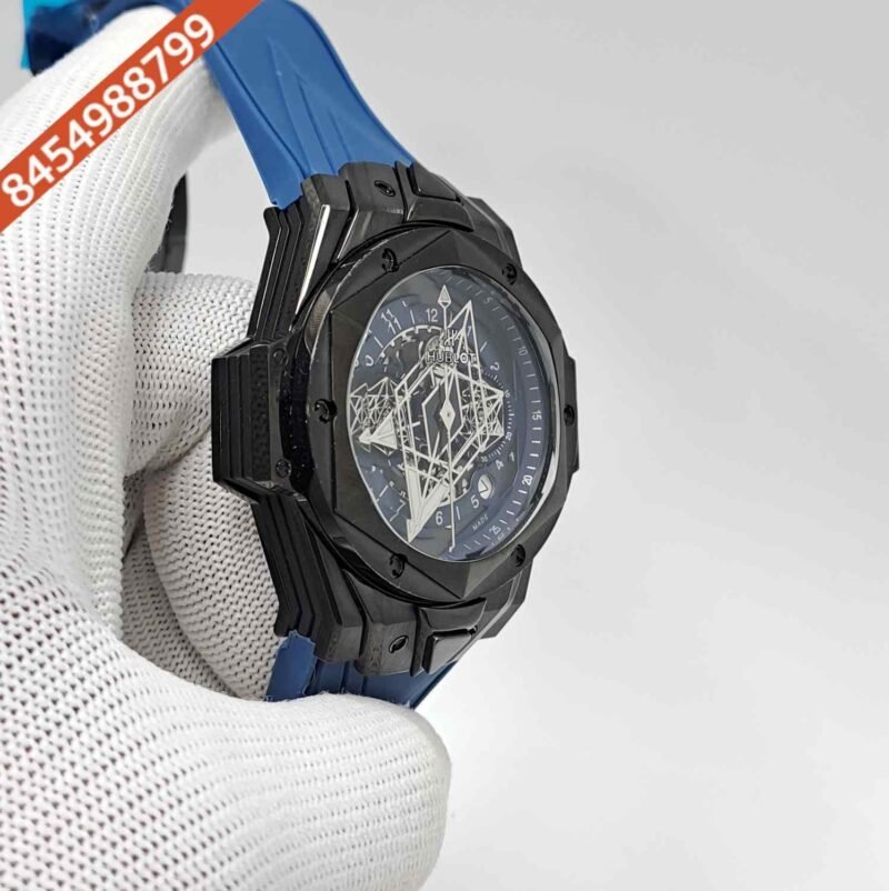 Hublot Big Bang UNICO Sang Bleu II 45mm Full Black Blue Dial Blue Rubber Strap Swiss Watch - Image 3