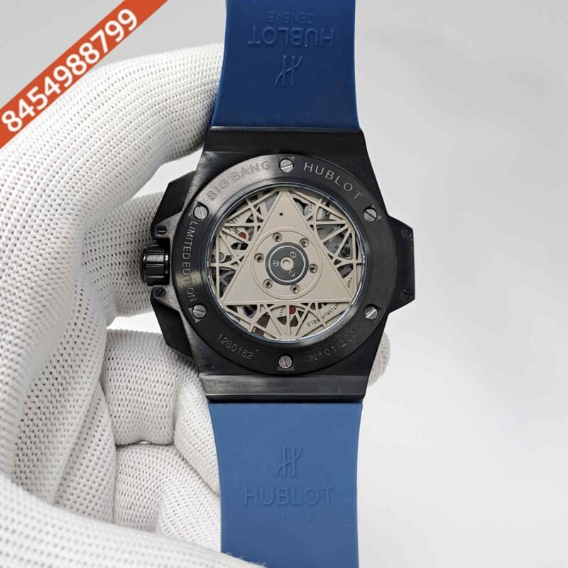 Hublot Big Bang UNICO Sang Bleu II 45mm Full Black Blue Dial Blue Rubber Strap Swiss Watch - Image 4