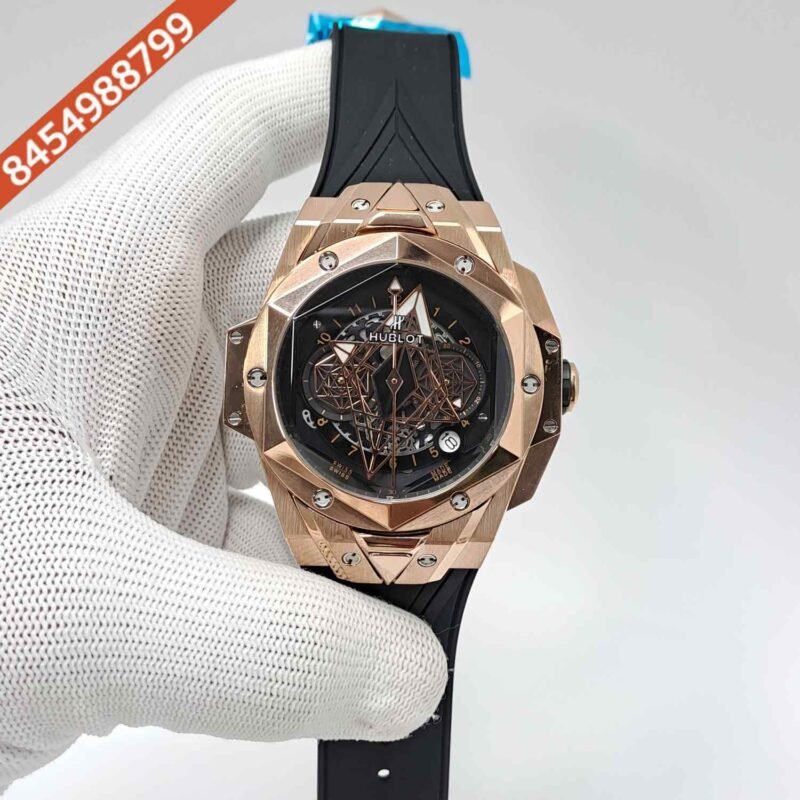 Hublot Big Bang UNICO Sang Bleu II 45mm Rose Gold Black Dial Black Rubber Strap Swiss Watch