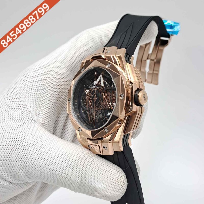 Hublot Big Bang UNICO Sang Bleu II 45mm Rose Gold Black Dial Black Rubber Strap Swiss Watch - Image 2