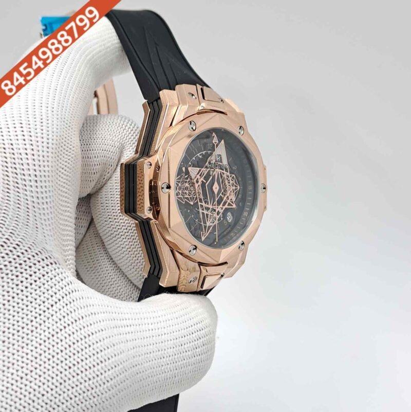 Hublot Big Bang UNICO Sang Bleu II 45mm Rose Gold Black Dial Black Rubber Strap Swiss Watch - Image 3