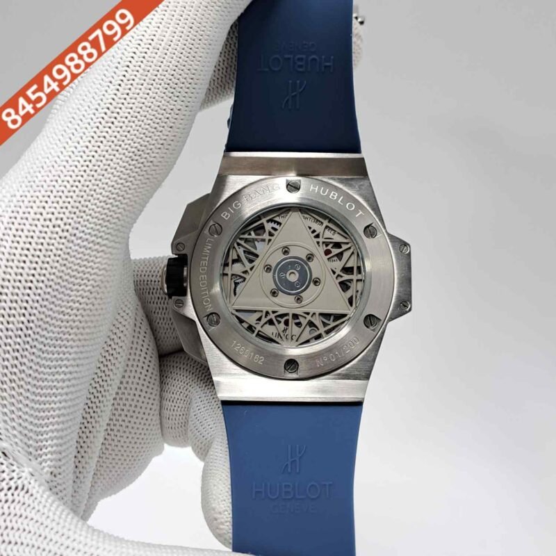 Hublot Big Bang UNICO Sang Bleu II 45mm Silver Blue Dial Blue Rubber Strap Swiss Watch - Image 4