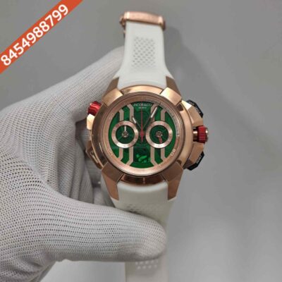 Jacob & Co Epic X Chronograph Rose Gold Green Dial White Rubber Strap Swiss Quartz Watch