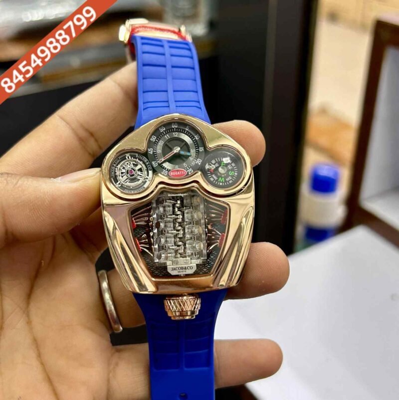 Jacob & Co. Bugatti Tourbillon Rose Gold Edition Blue Rubber Strap Swiss Watch