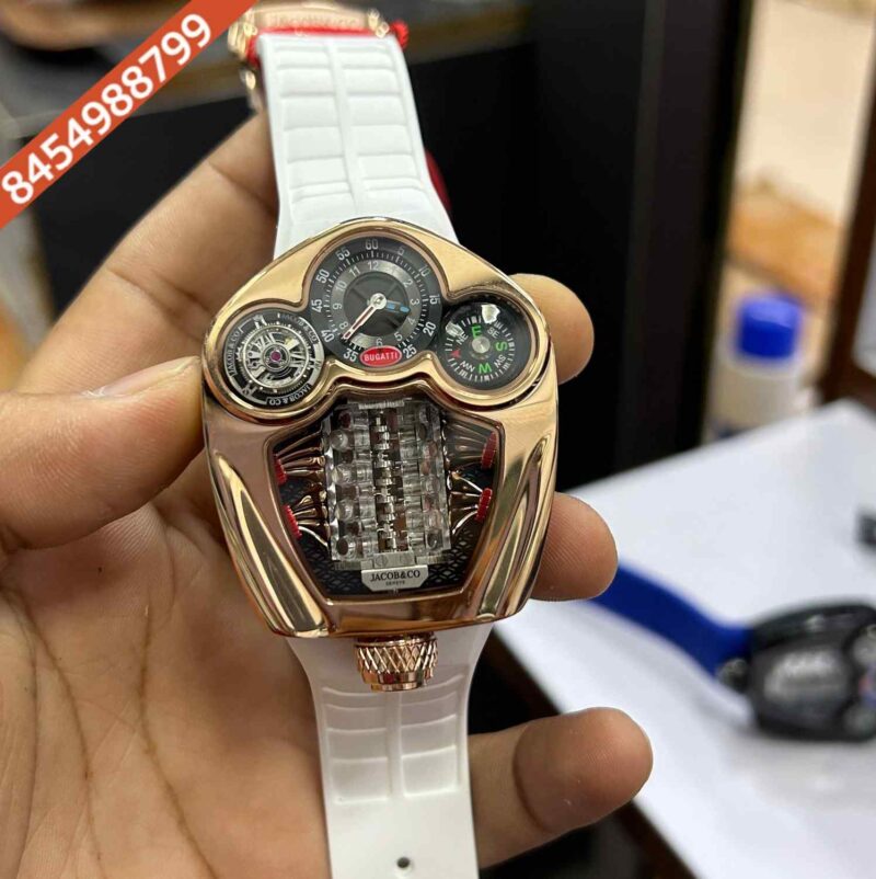 Jacob & Co. Bugatti Tourbillon Rose Gold Edition White Rubber Strap Swiss Watch