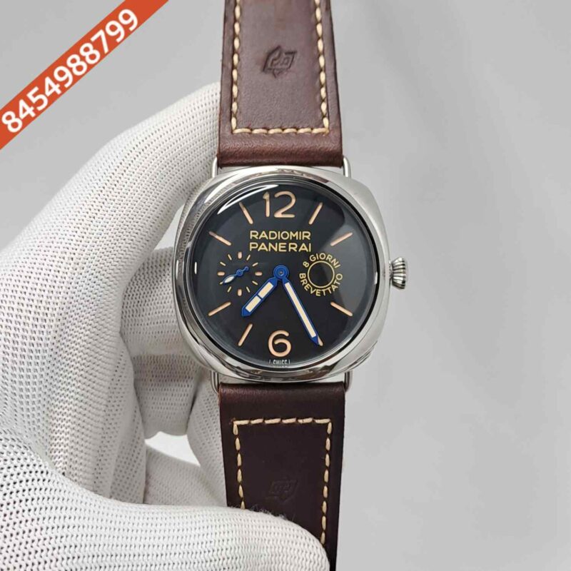 Luminor Panerai Radiomir Giorni Breveatto Steel Black Dial Brown Leather Strap Swiss Automatic Watch