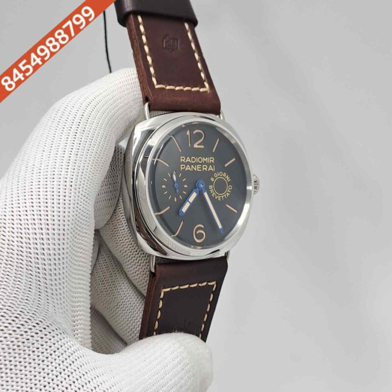 Luminor Panerai Radiomir Giorni Breveatto Steel Black Dial Brown Leather Strap Swiss Automatic Watch - Image 3