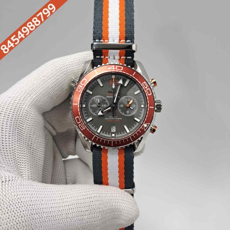 Omega Planet Ocean 600M Boutique Steel Grey Dial White & Orange Nato Strap Swiss Watch