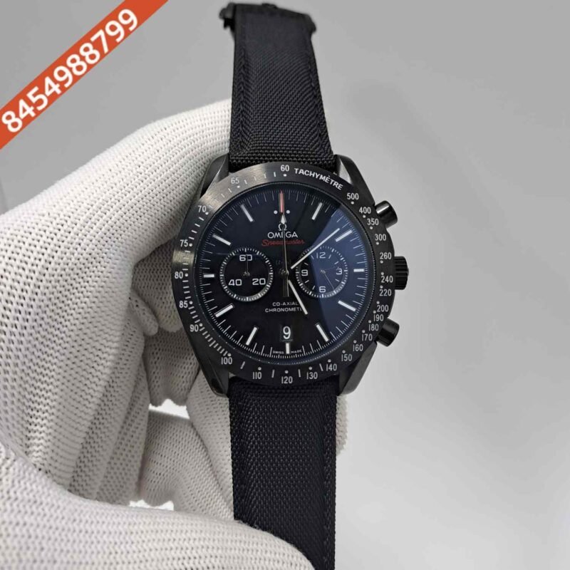 Omega Speedmaster Professional Moonwatch Chronograph Full Black Leather Swiss Watch