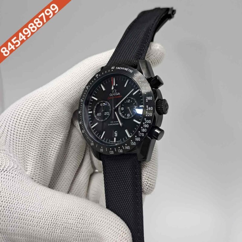 Omega Speedmaster Professional Moonwatch Chronograph Full Black Leather Swiss Watch - Image 2