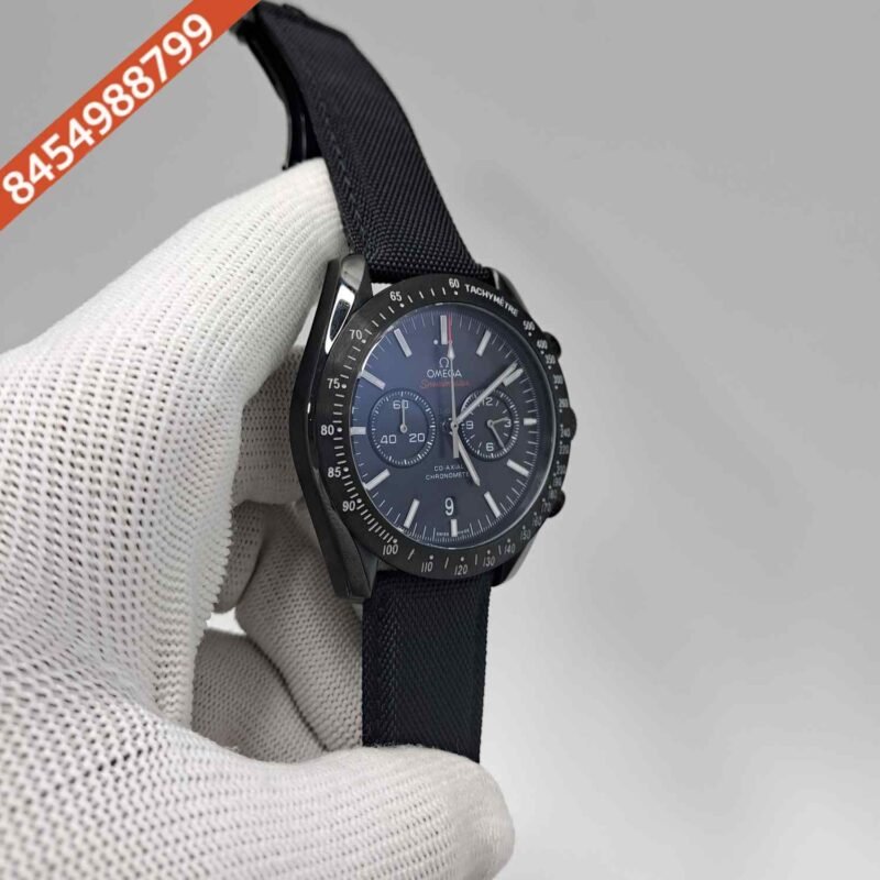 Omega Speedmaster Professional Moonwatch Chronograph Full Black Leather Swiss Watch - Image 3