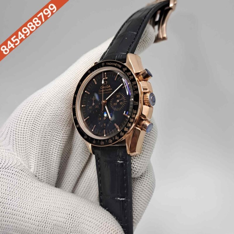 Omega Speedmaster Professional Moonwatch Chronograph Rose Gold Black Dial Swiss Watch - Image 2