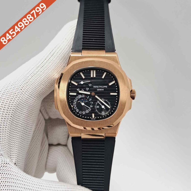 Patek Philippe Aquanaut Rose Gold Black Dial Black Rubber Strap Swiss Automatic Watch