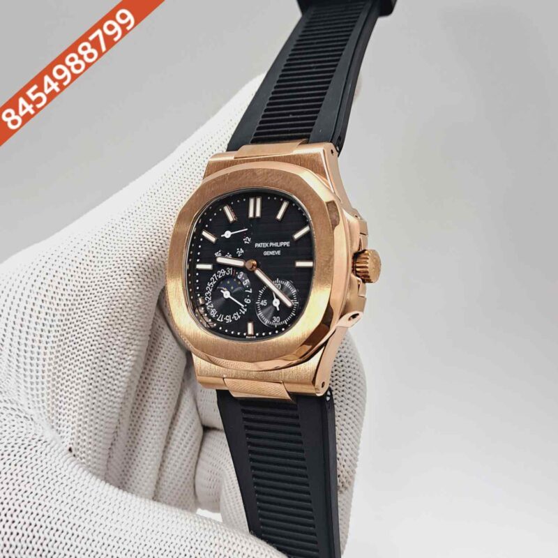Patek Philippe Aquanaut Rose Gold Black Dial Black Rubber Strap Swiss Automatic Watch - Image 2