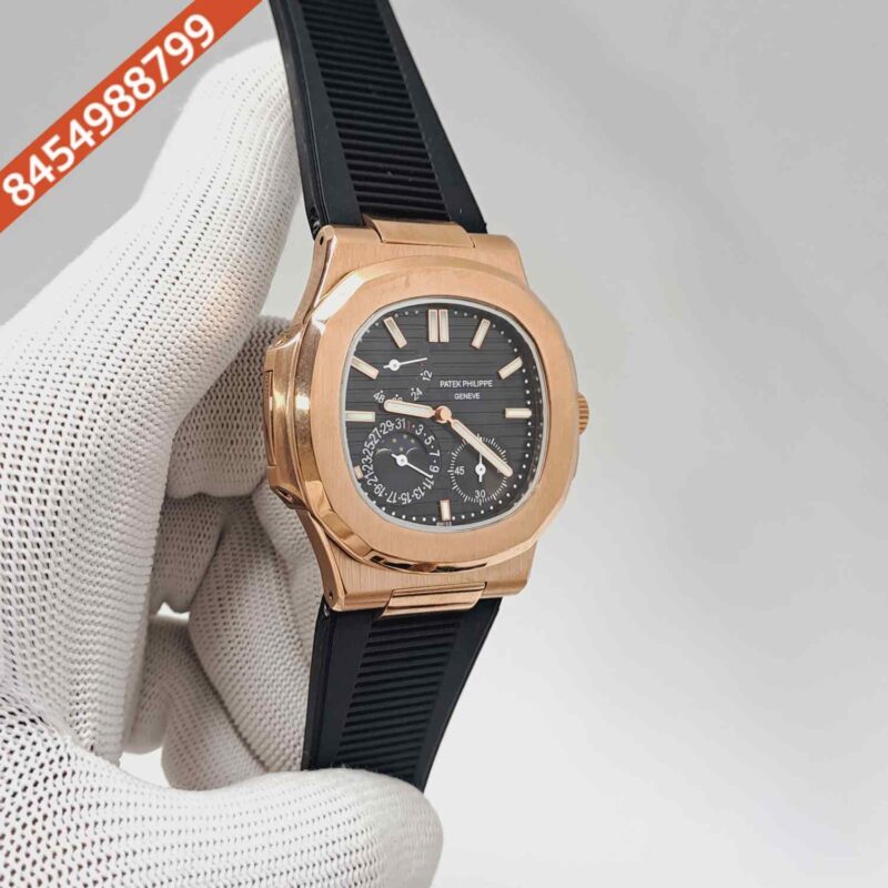 Patek Philippe Aquanaut Rose Gold Black Dial Black Rubber Strap Swiss Automatic Watch - Image 3