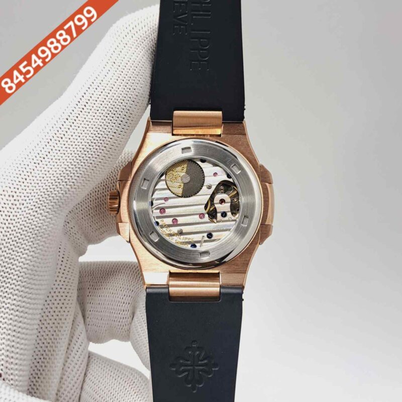 Patek Philippe Aquanaut Rose Gold Black Dial Black Rubber Strap Swiss Automatic Watch - Image 4