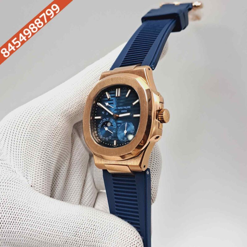 Patek Philippe Aquanaut Rose Gold Blue Dial Blue Rubber Strap Swiss Automatic Watch - Image 2