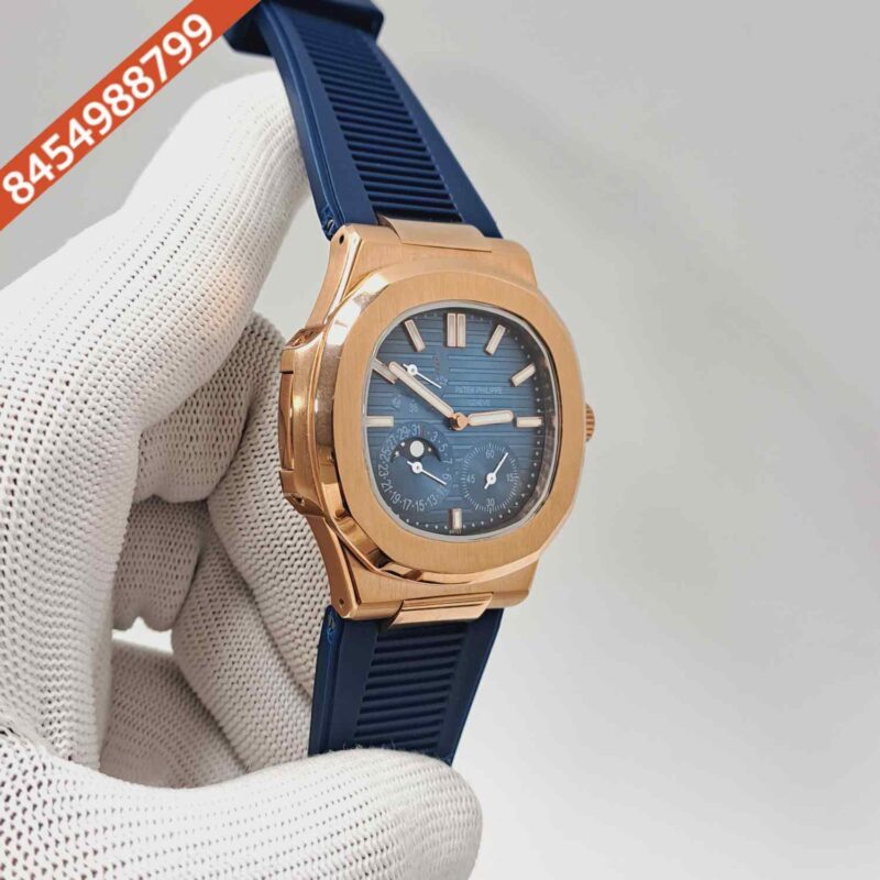 Patek Philippe Aquanaut Rose Gold Blue Dial Blue Rubber Strap Swiss Automatic Watch - Image 3