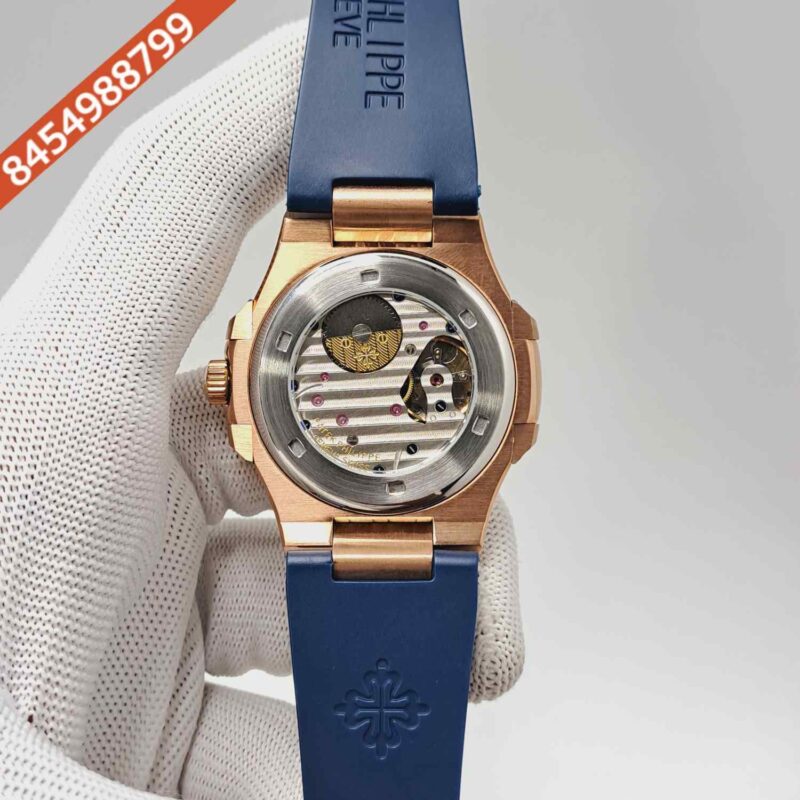 Patek Philippe Aquanaut Rose Gold Blue Dial Blue Rubber Strap Swiss Automatic Watch - Image 4