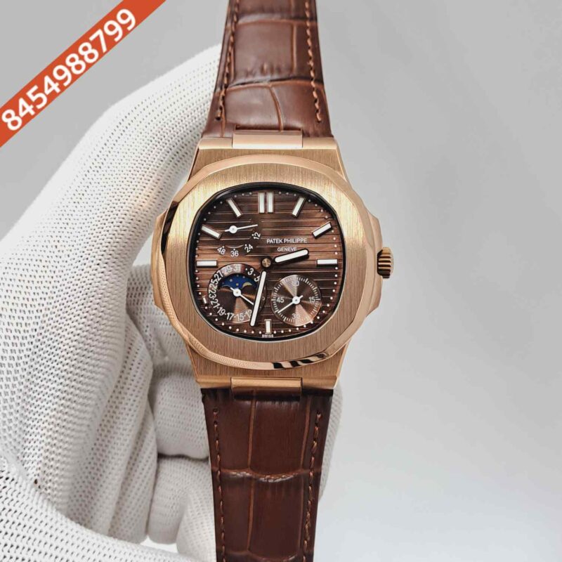 Patek Philippe Aquanaut Rose Gold Brown Dial Brown Leather Strap Swiss Automatic Watch