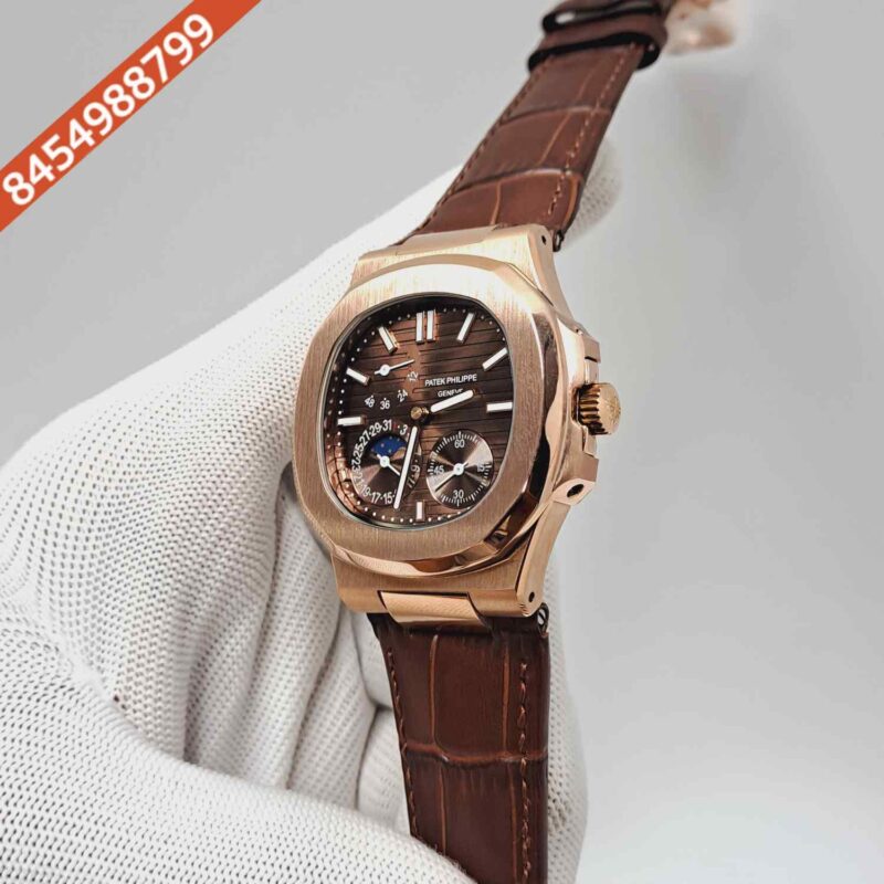 Patek Philippe Aquanaut Rose Gold Brown Dial Brown Leather Strap Swiss Automatic Watch - Image 2