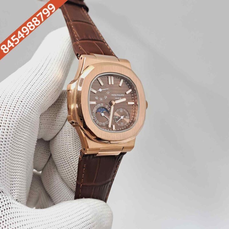 Patek Philippe Aquanaut Rose Gold Brown Dial Brown Leather Strap Swiss Automatic Watch - Image 3