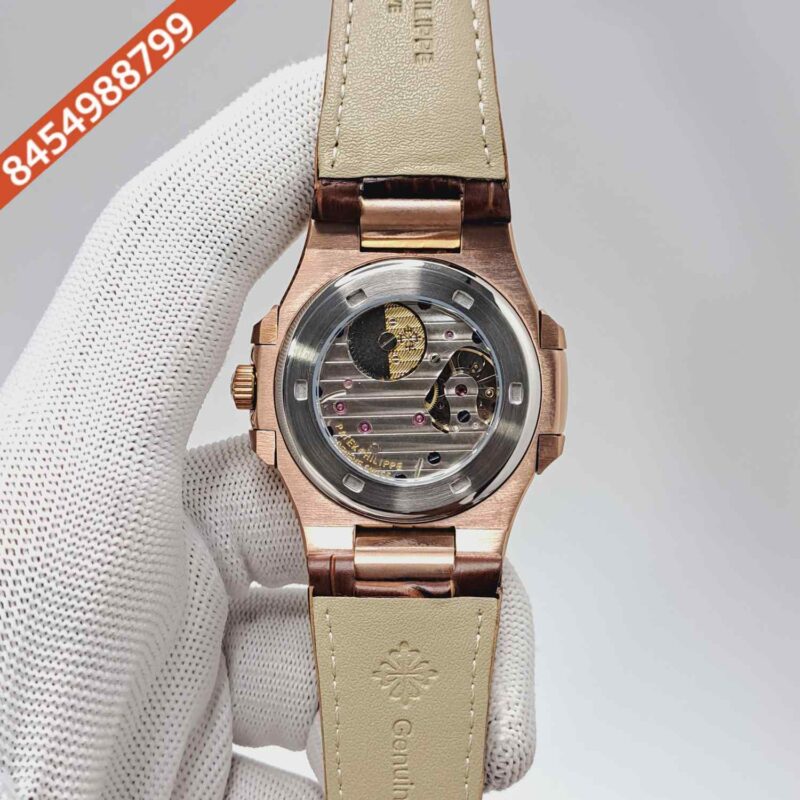Patek Philippe Aquanaut Rose Gold Brown Dial Brown Leather Strap Swiss Automatic Watch - Image 4