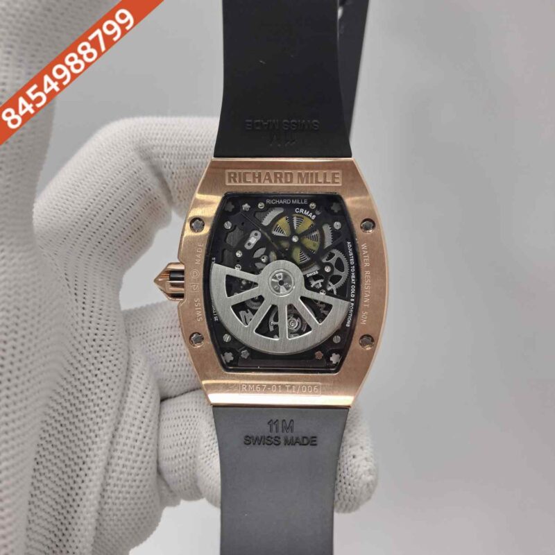 Richard Mille 67-01 Rose Gold Black Dial Black Rubber Strap Swiss Automatic Watch - Image 4
