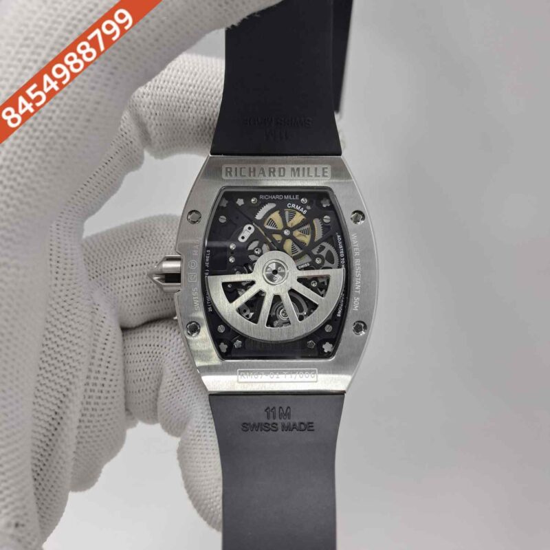 Richard Mille 67-01 Silver Black Dial  Black Rubber Strap Swiss Automatic Watch - Image 4