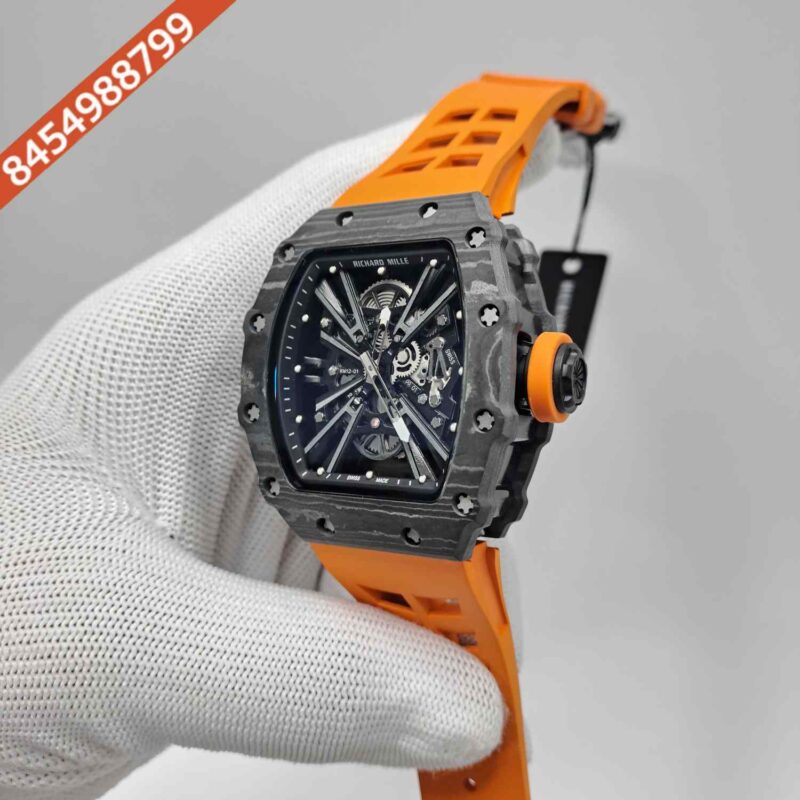Richard Mille RM 12-01 Tourbillon Black Orange Strap Swiss ETA Automatic Watch - Image 2